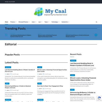 A detailed screenshot showcasing the homepage of mycaal.com, highlighting its main features and design elements.