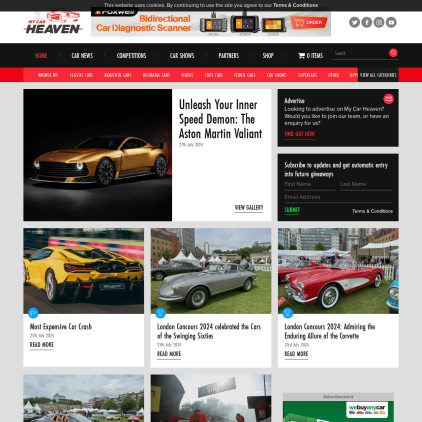 A detailed screenshot showcasing the homepage of mycarheaven.com, highlighting its main features and design elements.