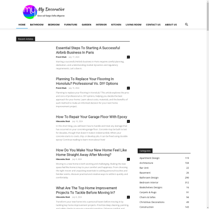 A detailed screenshot showcasing the homepage of mydecorative.com, highlighting its main features and design elements.