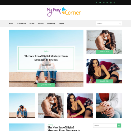 A detailed screenshot showcasing the homepage of myfuncorner.com, highlighting its main features and design elements.