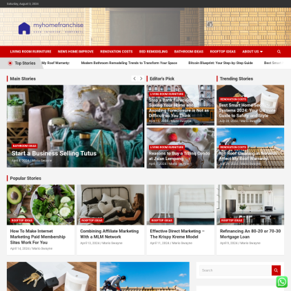 A detailed screenshot showcasing the homepage of myhomefranchise.net, highlighting its main features and design elements.