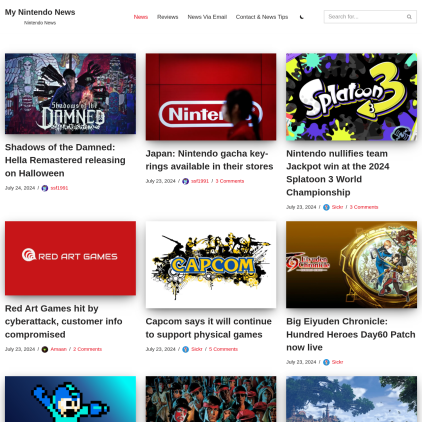 A detailed screenshot showcasing the homepage of mynintendonews.com, highlighting its main features and design elements.