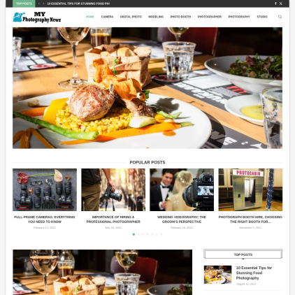 A detailed screenshot showcasing the homepage of myphotographynewz.com, highlighting its main features and design elements.