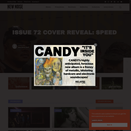 A detailed screenshot showcasing the homepage of newnoisemagazine.com, highlighting its main features and design elements.