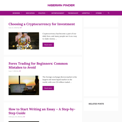 A detailed screenshot showcasing the homepage of nigerianfinder.com, highlighting its main features and design elements.