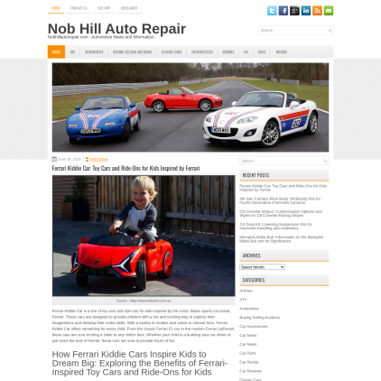 A detailed screenshot showcasing the homepage of nobhillautorepair.com, highlighting its main features and design elements.