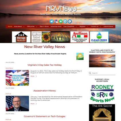 A detailed screenshot showcasing the homepage of nrvnews.com, highlighting its main features and design elements.