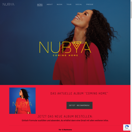 A detailed screenshot showcasing the homepage of nubya.com, highlighting its main features and design elements.