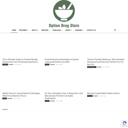 A detailed screenshot showcasing the homepage of optiondrugstore.com, highlighting its main features and design elements.