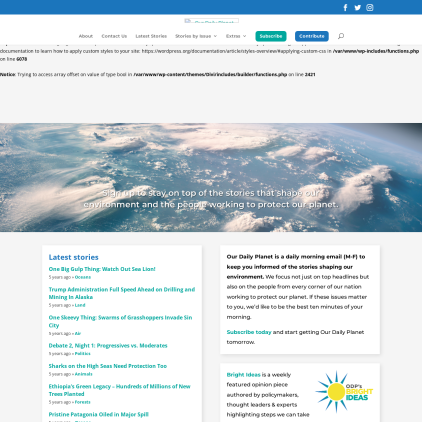 A detailed screenshot showcasing the homepage of ourdailyplanet.com, highlighting its main features and design elements.