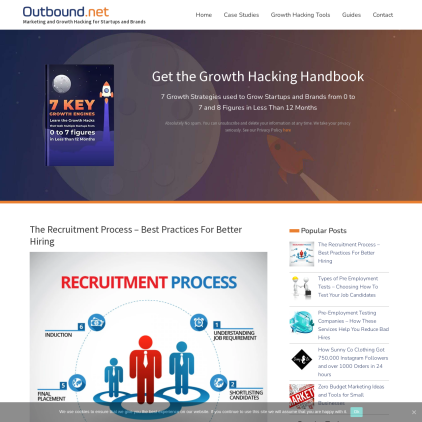 A detailed screenshot showcasing the homepage of outbound.net, highlighting its main features and design elements.