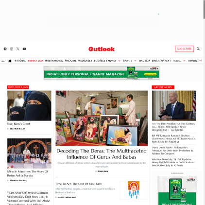 A detailed screenshot showcasing the homepage of outlookindia.com, highlighting its main features and design elements.