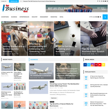 A detailed screenshot showcasing the homepage of ownbusinessnews.com, highlighting its main features and design elements.