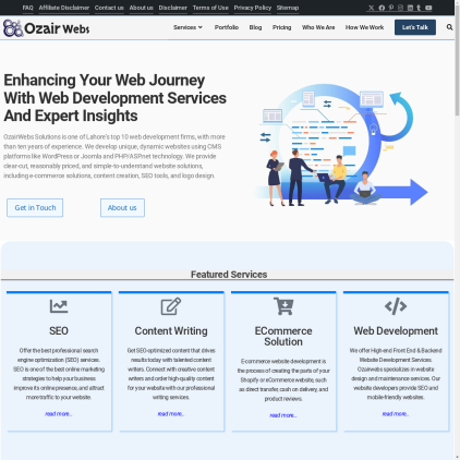 A detailed screenshot showcasing the homepage of ozairwebs.com, highlighting its main features and design elements.