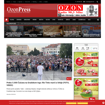 A detailed screenshot showcasing the homepage of ozonpress.net, highlighting its main features and design elements.