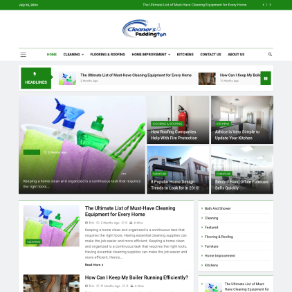 A detailed screenshot showcasing the homepage of paddingtoncleaners.co.uk, highlighting its main features and design elements.