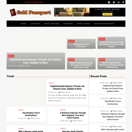 A detailed screenshot showcasing the homepage of passportgold.net, highlighting its main features and design elements.