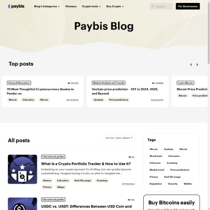 A detailed screenshot showcasing the homepage of paybis.com, highlighting its main features and design elements.