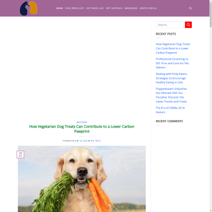 A detailed screenshot showcasing the homepage of petpricelist.com, highlighting its main features and design elements.