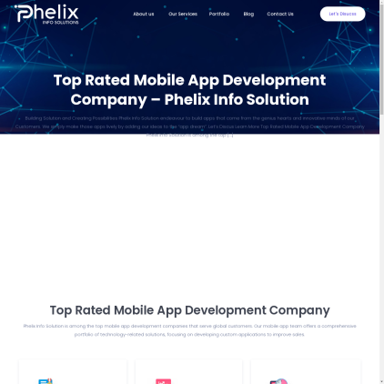 A detailed screenshot showcasing the homepage of phelixinfosolutions.com, highlighting its main features and design elements.