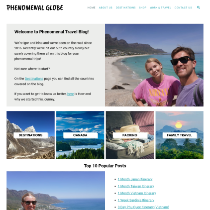 A detailed screenshot showcasing the homepage of phenomenalglobe.com, highlighting its main features and design elements.