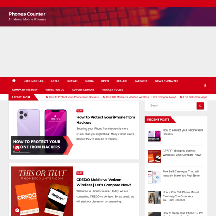 A detailed screenshot showcasing the homepage of phonescounter.com, highlighting its main features and design elements.