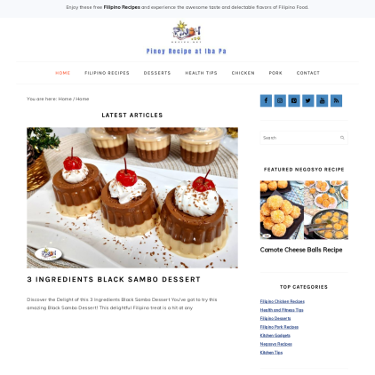 A detailed screenshot showcasing the homepage of pinoyrecipe.net, highlighting its main features and design elements.