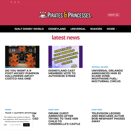 A detailed screenshot showcasing the homepage of piratesandprincesses.net, highlighting its main features and design elements.