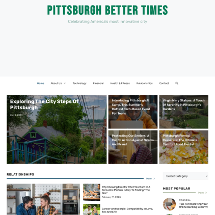 A detailed screenshot showcasing the homepage of pittsburghbettertimes.com, highlighting its main features and design elements.