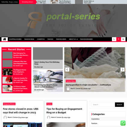 A detailed screenshot showcasing the homepage of portal-series.com, highlighting its main features and design elements.