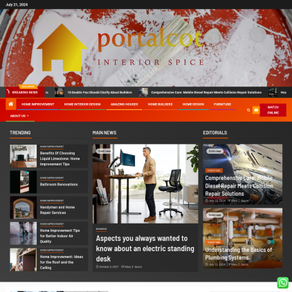 A detailed screenshot showcasing the homepage of portalcot.com, highlighting its main features and design elements.