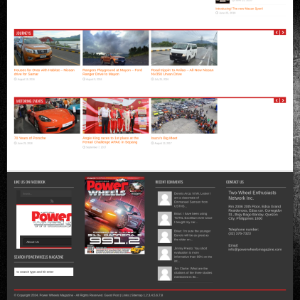 A detailed screenshot showcasing the homepage of powerwheelsmagazine.com, highlighting its main features and design elements.