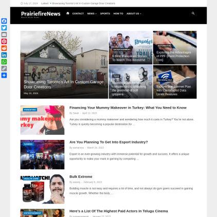 A detailed screenshot showcasing the homepage of prairiefirenews.com, highlighting its main features and design elements.