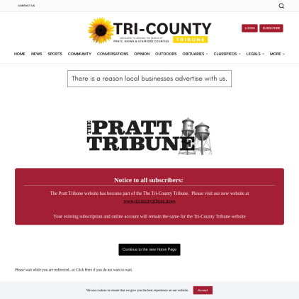 A detailed screenshot showcasing the homepage of pratttribune.com, highlighting its main features and design elements.