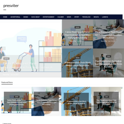 A detailed screenshot showcasing the homepage of presviter.info, highlighting its main features and design elements.