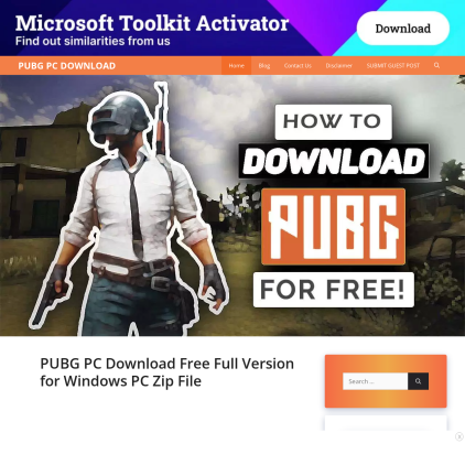 A detailed screenshot showcasing the homepage of pubgpcdownload.com, highlighting its main features and design elements.