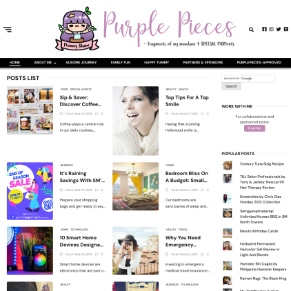 A detailed screenshot showcasing the homepage of purplepieces.com, highlighting its main features and design elements.