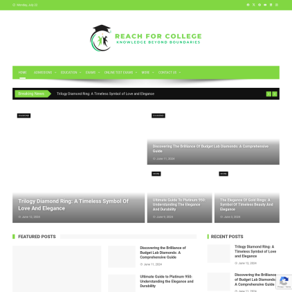 A detailed screenshot showcasing the homepage of reachforcollege.org, highlighting its main features and design elements.