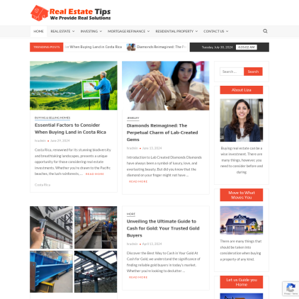 A detailed screenshot showcasing the homepage of realestatetips.us, highlighting its main features and design elements.