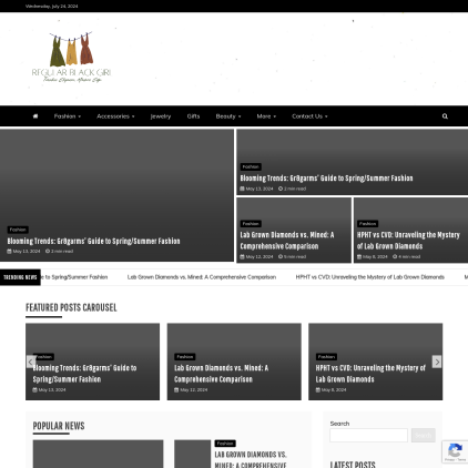 A detailed screenshot showcasing the homepage of regularblackgirl.com, highlighting its main features and design elements.