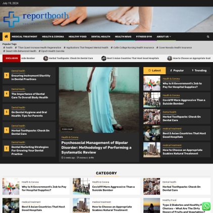 A detailed screenshot showcasing the homepage of reportbooth.com, highlighting its main features and design elements.