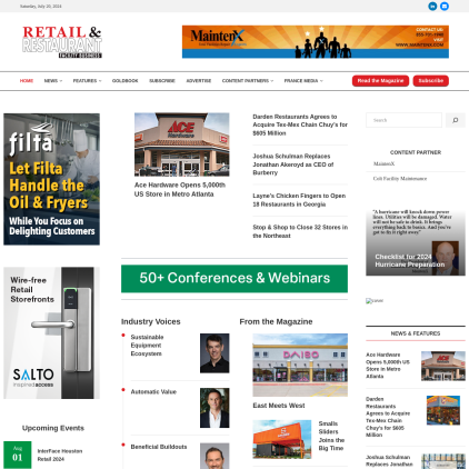 A detailed screenshot showcasing the homepage of retailrestaurantfb.com, highlighting its main features and design elements.