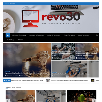 A detailed screenshot showcasing the homepage of revo30.org, highlighting its main features and design elements.