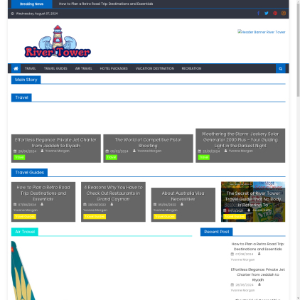 A detailed screenshot showcasing the homepage of rivertower.net, highlighting its main features and design elements.