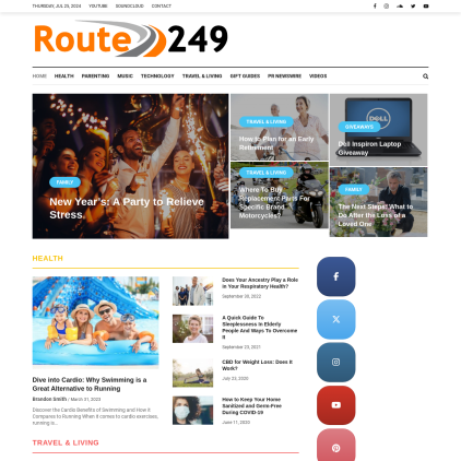 A detailed screenshot showcasing the homepage of route249.com, highlighting its main features and design elements.