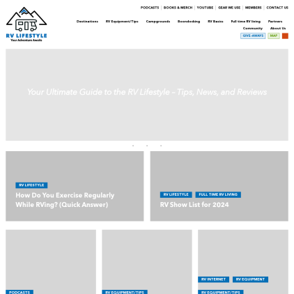 A detailed screenshot showcasing the homepage of rvlifestyle.com, highlighting its main features and design elements.