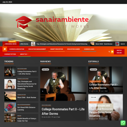 A detailed screenshot showcasing the homepage of sanairambiente.com, highlighting its main features and design elements.