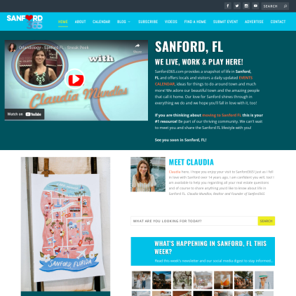 A detailed screenshot showcasing the homepage of sanford365.com, highlighting its main features and design elements.