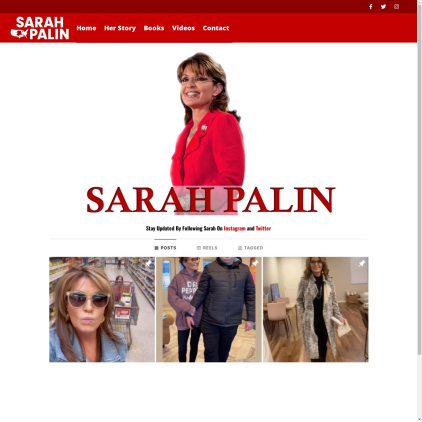 A detailed screenshot showcasing the homepage of sarahpalin.com, highlighting its main features and design elements.