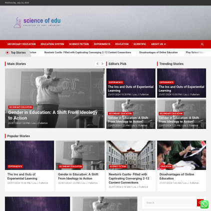 A detailed screenshot showcasing the homepage of scienceofedu.com, highlighting its main features and design elements.